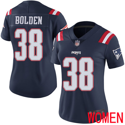 New England Patriots Football #38 Rush Vapor Limited Navy Blue Women Brandon Bolden NFL Jersey